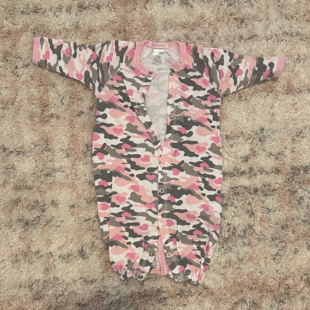 Baby Steps Pink and Gray Camo Footie